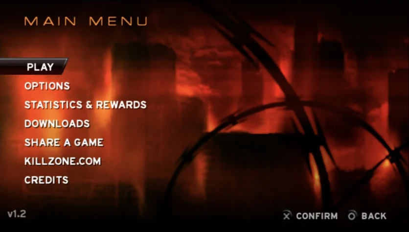 The main menu after the update, with v1.2 at the bottom left