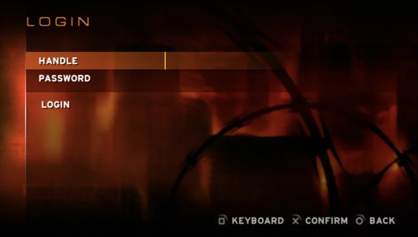 The login screen with Handle and Password