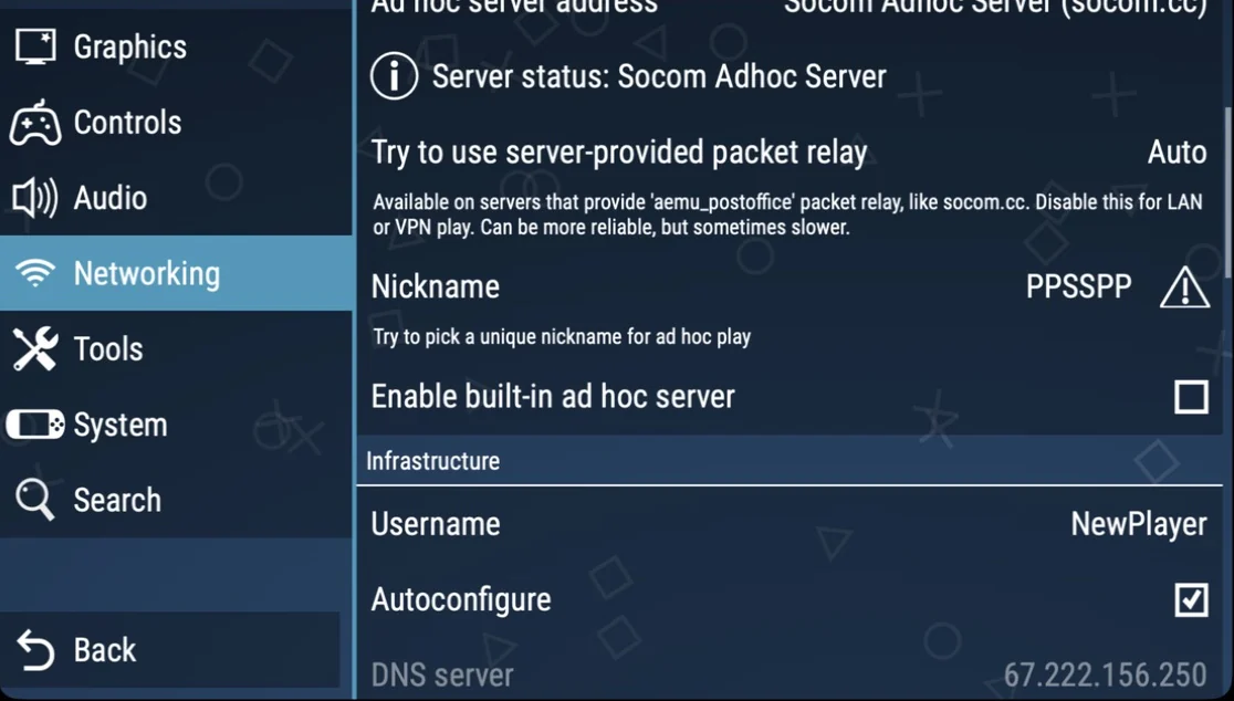 The Infrastructure settings with a username and Autoconfigure still ticked
